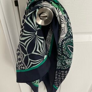 Gorgeous Loft Navy & Emerald Patchwork Silk Scarf New!